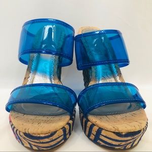 Naughty Monkey Embroidered Blue Wedges Size 8 NWOT